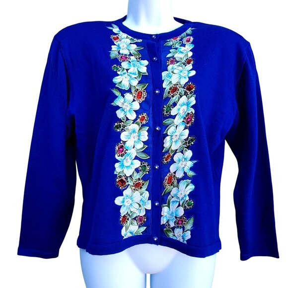 Diane Freis 80s Blue Purple Cardigan with Rhinestones L  XL  Volup Vintage NWOT - Picture 4 of 15